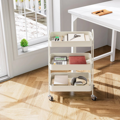 Slim 3-Tier Metal Storage Cart with Wheels for Home Use