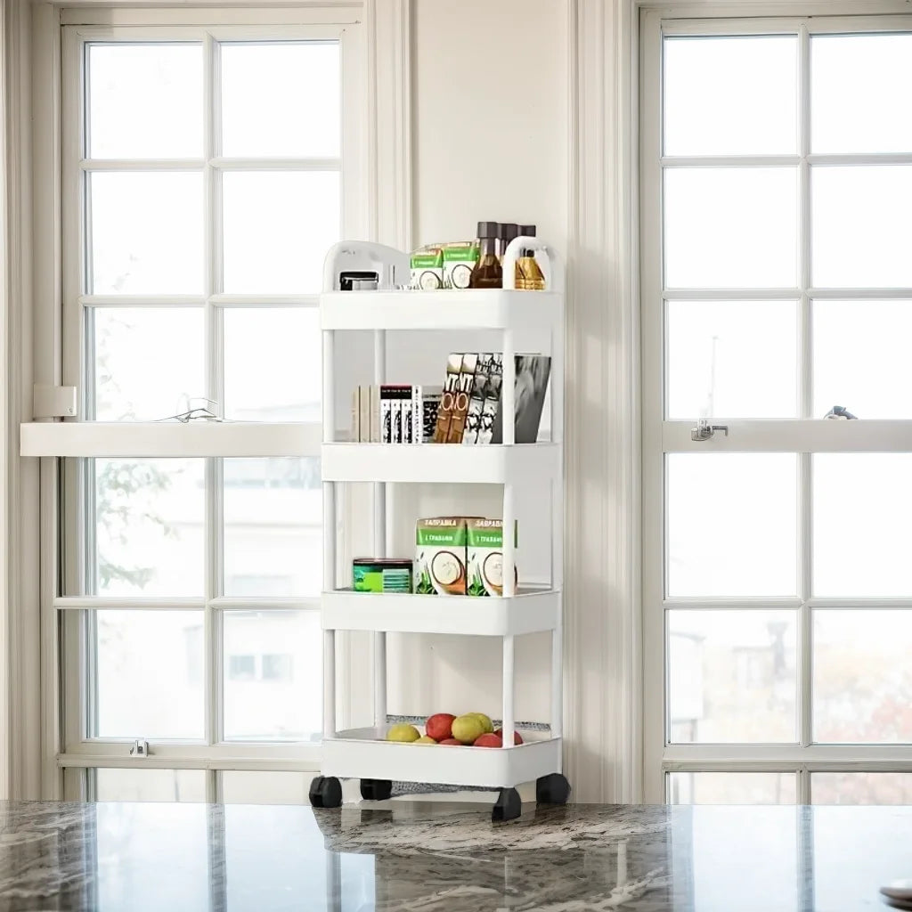 Slim Rolling Cart. 3/4-Tier Adjustable Storage Shelves