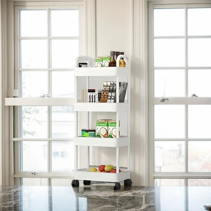 Slim Rolling Cart. 3/4-Tier Adjustable Storage Shelves