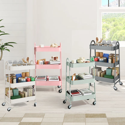 Slim 3-Tier Metal Storage Cart with Wheels for Home Use