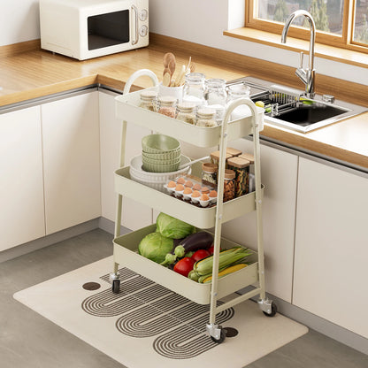 Slim 3-Tier Metal Storage Cart with Wheels for Home Use