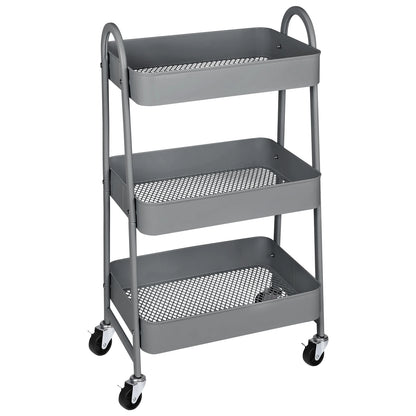 Slim 3-Tier Metal Storage Cart with Wheels for Home Use