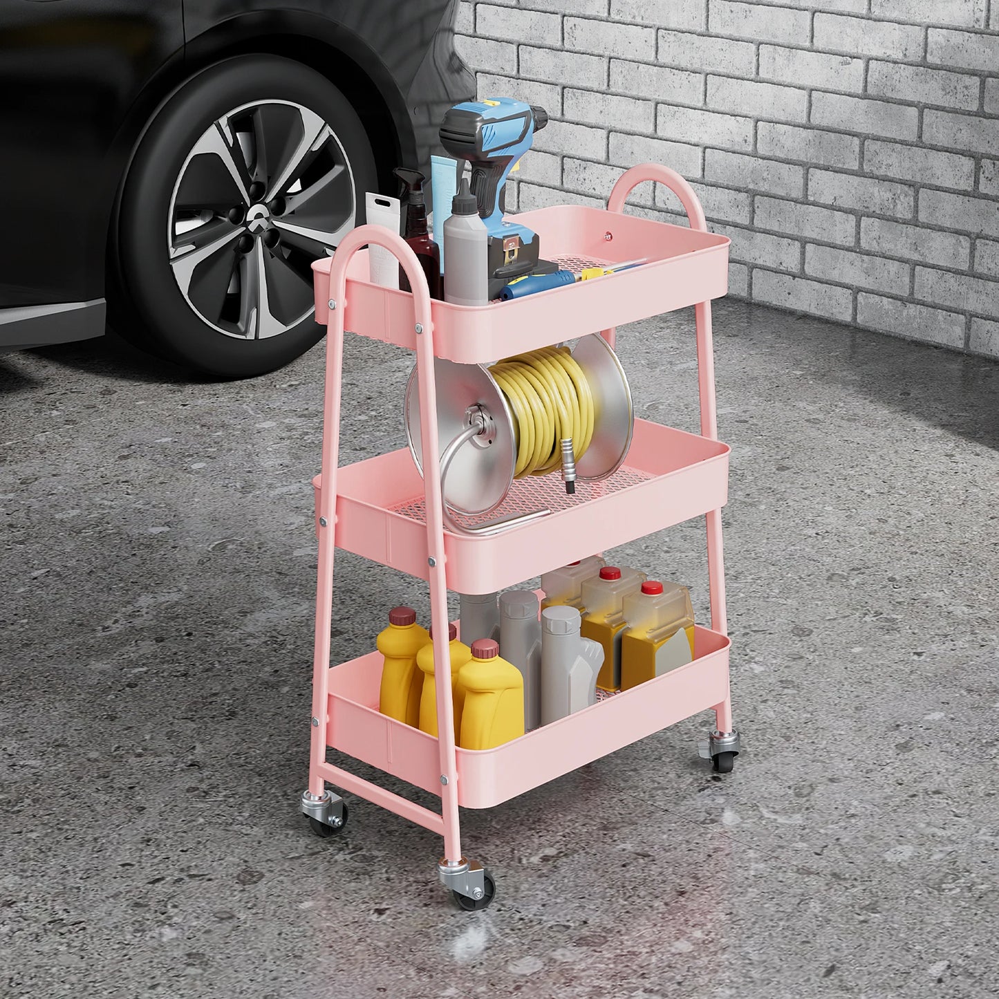 Slim 3-Tier Metal Storage Cart with Wheels for Home Use