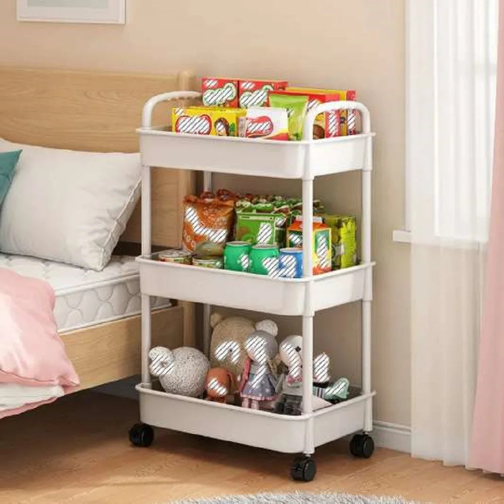 Slim Rolling Cart. 3/4-Tier Adjustable Storage Shelves