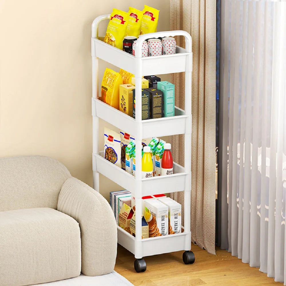Slim Rolling Cart. 3/4-Tier Adjustable Storage Shelves