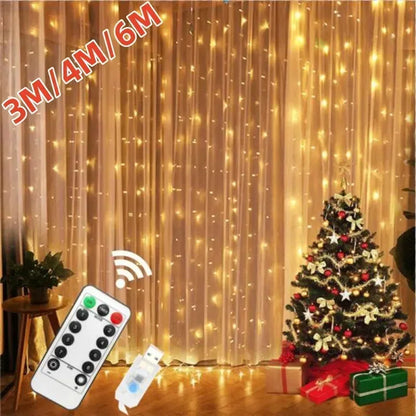 Curtain LED String Lights with Remote – 3/4/6m Fairy Garland