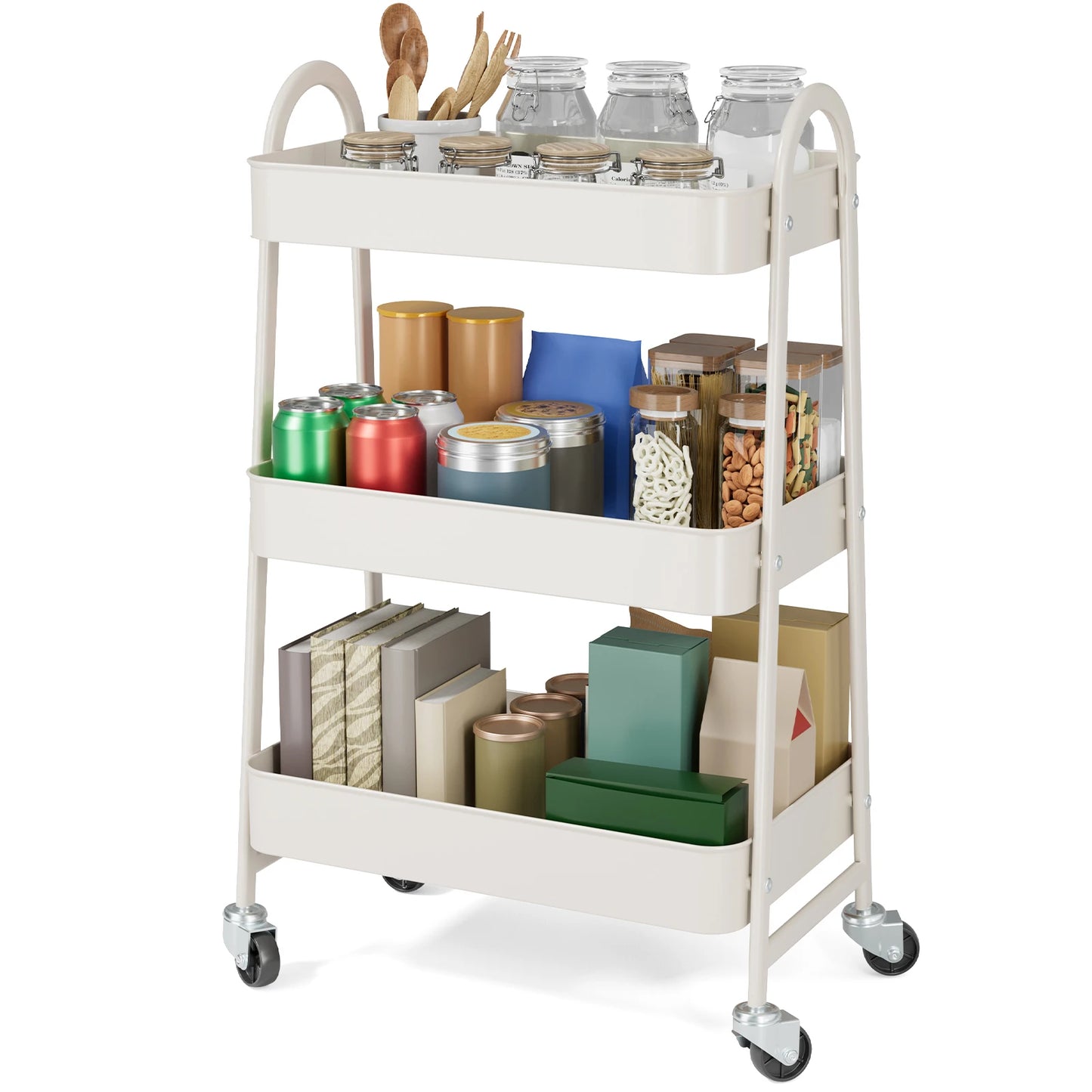 Slim 3-Tier Metal Storage Cart with Wheels for Home Use
