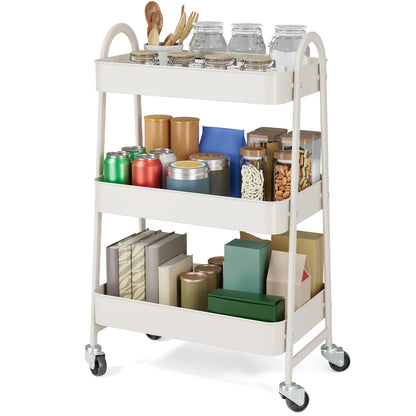 Slim 3-Tier Metal Storage Cart with Wheels for Home Use