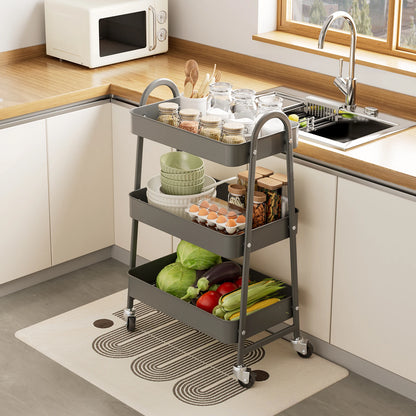 Slim 3-Tier Metal Storage Cart with Wheels for Home Use
