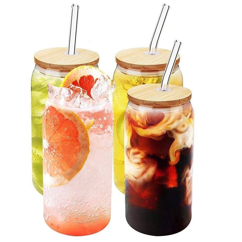 Clear Glass Cup with Straw – 450 ml / 550 ml